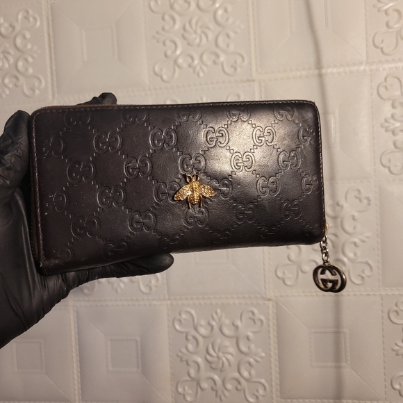 GUCCI Bee GG Interlocking Monogram Guccisima Brown Zippy Wallet AUTHENTIC - Picture 1 of 13